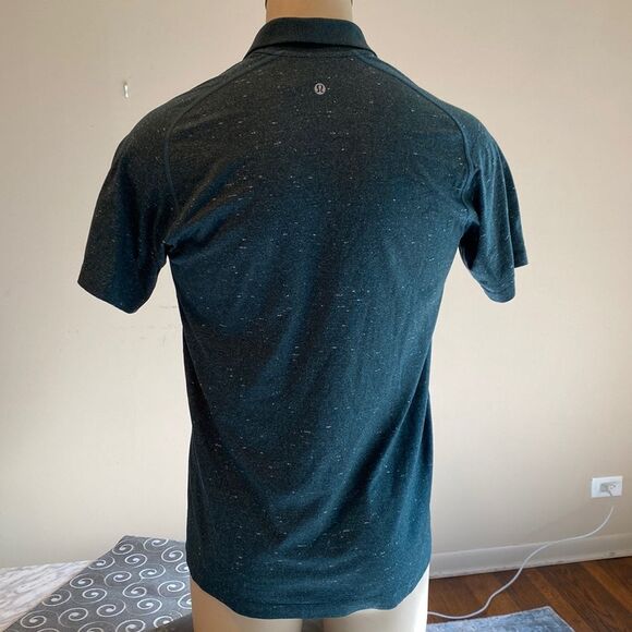 Lululemon Small Metal Vent Tech Polo Shirt Forest Green Ribbed Collar - Picture 4 of 6